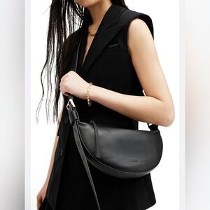 AllSaints Half Moon Leather Crossbody Bag in black (worn Once)